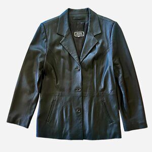 Prada women's vintage black leather button coat.